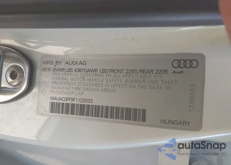 2015 Audi A3 1.8T Premium z USA, uszkodzony, nr VIN WAUACGFF9F1122033
